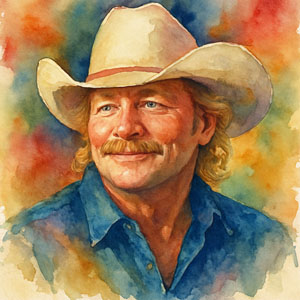 Watercolor portrait of Alan Jackson — singer of faith, family, and home