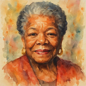 Square watercolor portrait of Maya Angelou