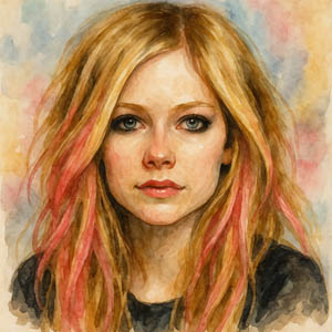 Watercolor portrait of singer Avril Lavigne
