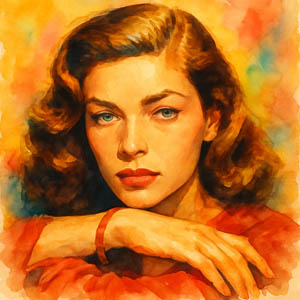 Watercolor portrait of Lauren Bacall