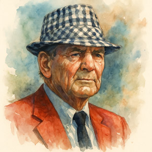 Watercolor of football coach Paul Bear Bryant, iconic Alabama legend