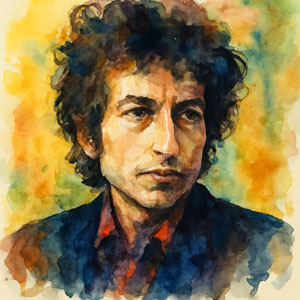 Watercolor portrait of Bob Dylan