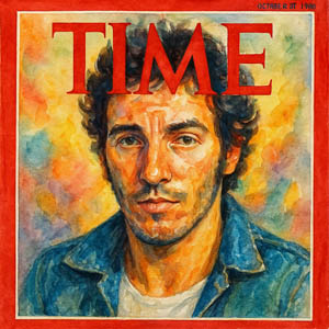 Watercolor portrait of Bruce Springsteen on the cover of Time Magazine
