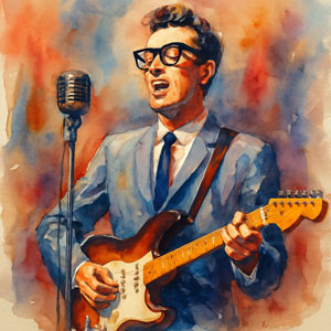 Watercolor of Buddy Holly