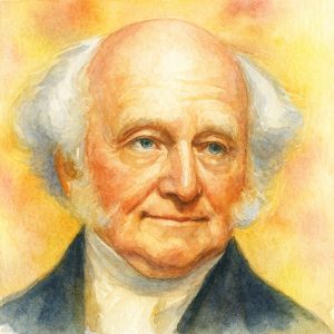 Watercolor portrait of Martin Van Buren, thoughtful in warm historical tones