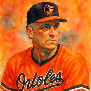 Watercolor of Cal Ripken Jr. in Orioles Orange