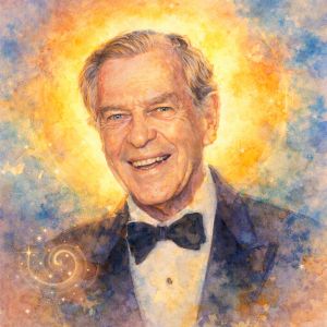 Joseph Campbell watercolor portrait with radiant golden halo