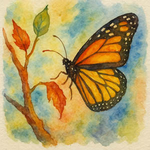 Watercolor butterfly emerging in a swirl of soft colors, symbolizing transformation and new beginnings