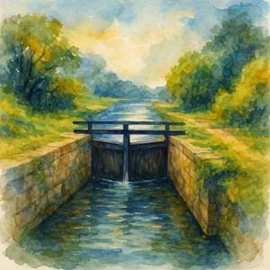 Watercolor of a peaceful canal