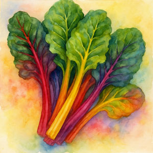 Watercolor of rainbow chard, celebrating creativity and color