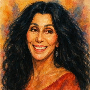 Watercolor portrait of Cher — radiant strength and timeless style