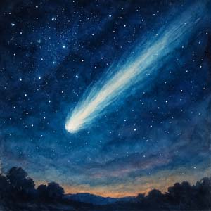 Comet streaking across the night sky