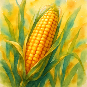 Golden ear of corn glowing in the sunlight