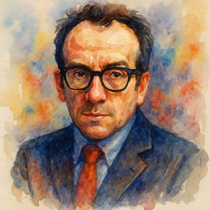 Watercolor of Elvis Costello