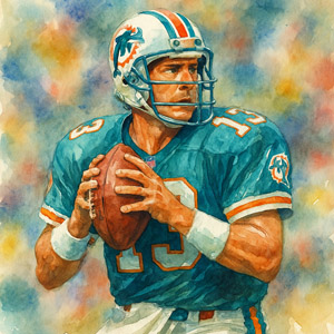 Watercolor of Dan Marino in action