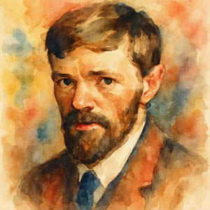 Watercolor portrait of D. H. Lawrence