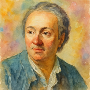 Watercolor portrait of Denis Diderot, French philosopher and novelist
