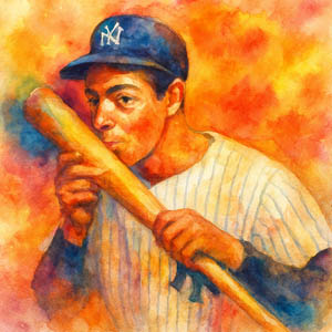 Watercolor portrait of Joe DiMaggio