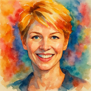Jenna Elfman — square watercolor portrait in the Daily Celebrations style