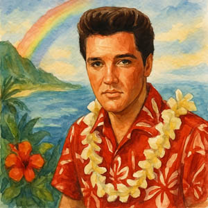 Watercolor of Elvis Presley in Hawaii