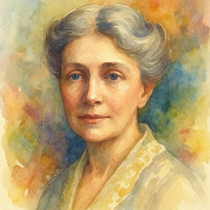 Watercolor portrait of Emily Post — graceful and composed