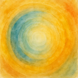 Square watercolor suggesting focus — concentric light, calm center