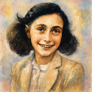Watercolor portrait of Anne Frank, courageous young diarist of hope