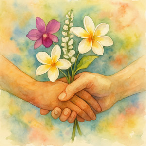 hands sharing flowers