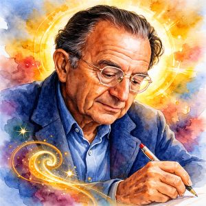 Watercolor portrait of Erich Fromm, psychoanalyst and philosopher of love and human freedom