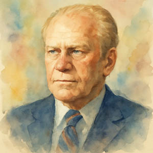 Watercolor of President Gerald Ford, reflecting mercy and leadership