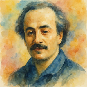Watercolor portrait of Kahlil Gibran — poet and artist of luminous heart