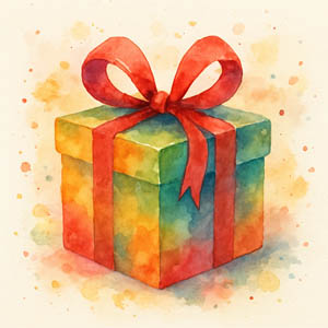 Colorful wrapped gift with ribbon