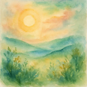 Watercolor of a peaceful garden sanctuary at sunrise