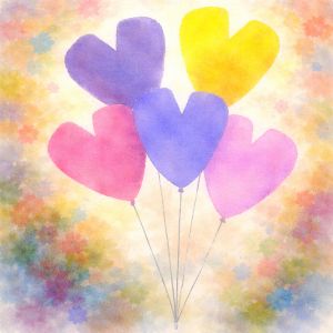 Watercolor heart balloons rising together in soft, radiant color—symbolizing hope and new beginnings