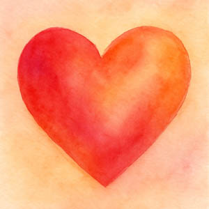 Watercolor heart in warm colors with gentle light