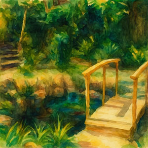 Helen Dahlhauser’s Peace Garden under a canopy of oaks