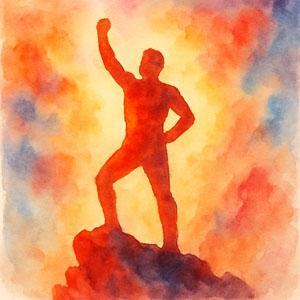 Square watercolor in Daily Celebrations style, laurel wreath and rising star with radiant colors