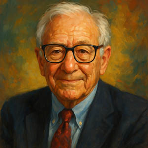 Watercolor of 60 Minutes creator Don Hewitt