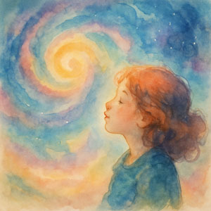 Square watercolor in Daily Celebrations style, playful color washes suggesting a kite and soaring light