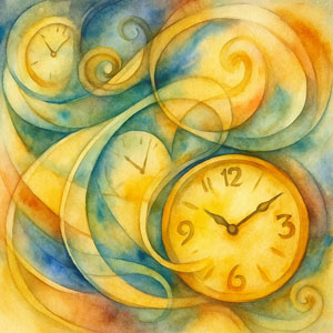 Square watercolor evoking intuition — soft indigo and gold washes, quiet inner light