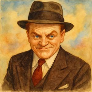 Watercolor portrait of James Cagney, legendary actor known for tough guy roles and graceful dancing