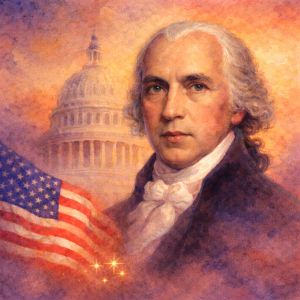 Watercolor portrait of James Madison, fourth President of the United States and architect of the Constitution