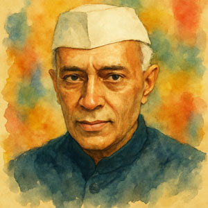 Watercolor portrait of Jawaharlal Nehru