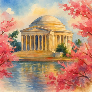 Watercolor of the Thomas Jefferson Memorial on the Tidal Basin