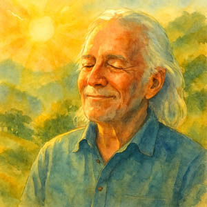 Jesse Colin Young watercolor portrait with sunlight