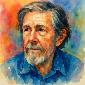 Watercolor portrait of John Cage