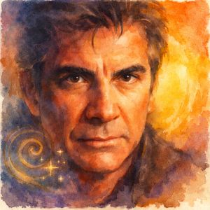 Watercolor portrait of John Walsh, host of America's Most Wanted