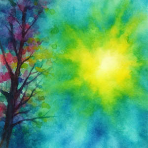 Watercolor-style figure glowing with warm light and joyful color, symbolizing self-esteem, self-trust, and being yourself