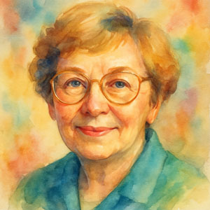 Watercolor portrait of Stephanie Kwolek—curious eyes, scientific focus, and quiet strength