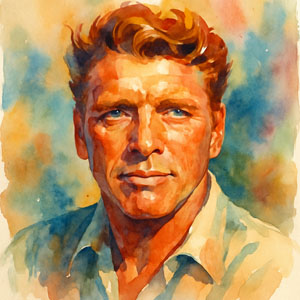 Watercolor portrait of Burt Lancaster — luminous, athletic, timeless